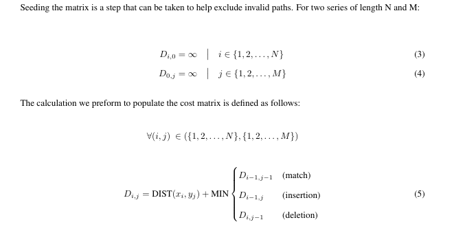 DTW Cost Matrix Calculation Formula